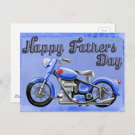 お父さんのお父さんの日のバイク用はがき（青） ポストカード (正面/裏面)