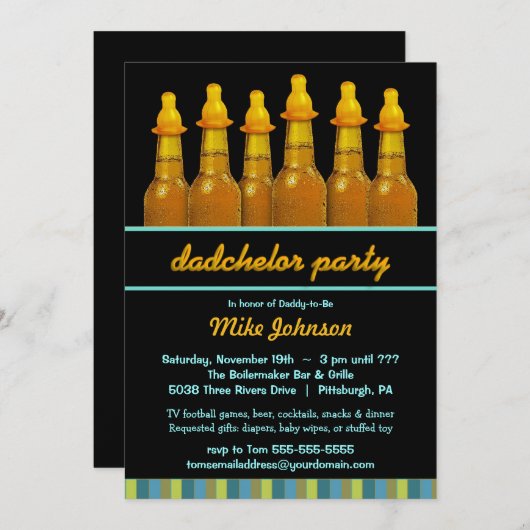 お父さんのベビーシャワー- Dadchelorのおむつのパーティーの招待 招待状 (正面/裏面)