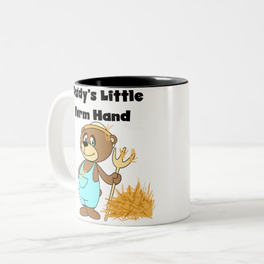 お父さんの小さい農場労働者のTシャツおよびギフト ツートーンマグカップ (正面左)