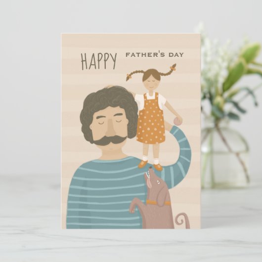 お父さんの日おめでとう。お父さんと娘と可愛い面白い犬 (スタンド正面)