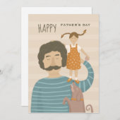 お父さんの日おめでとう。お父さんと娘と可愛い面白い犬 (正面/裏面)
