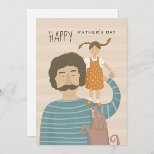 お父さんの日おめでとう。お父さんと娘と可愛い面白い犬 (正面/裏面)