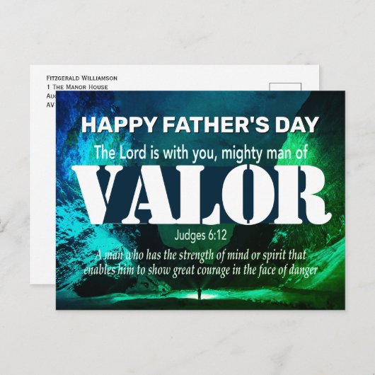 お父さんの日おめでとう 勇気ある強い男よ、士師記6:12 ポストカード (正面/裏面)