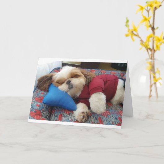 お父さんの日にコメディック犬が言う カード (黄色い花)