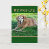 お父さんの日のグッズを取り込むゴールデンレトリバー カード (黄色い花)