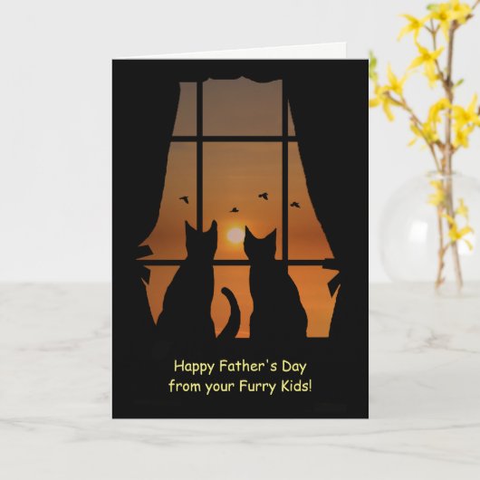 お父さんの日、猫と暮らす窓から毛皮のベビー カード (黄色い花)