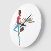 お父さんの金、かわいい生意気なティーンの女の子、面白い ラージ壁時計 (傾斜)