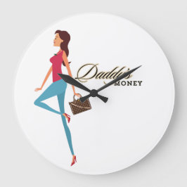 お父さんの金、かわいい生意気なティーンの女の子、面白い ラージ壁時計