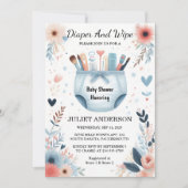 お父さんへのプレゼント ピンクとブルーのおむつとワイプ ベビーシャワー 招待状 (正面)