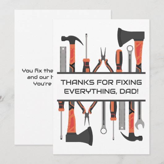お父さんへの感謝を込めて - 手工具を添えて！「あらゆるものを直してくれてありがとう、パパ！」という シーズンカード (正面/裏面)