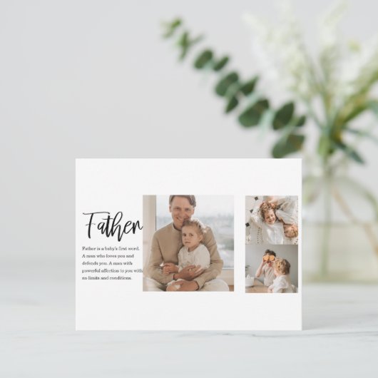 お父さんへの最高の名言付き現代的なコラージュ写真ギフト ポストカード (スタンド正面)