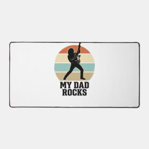 お父さんもロックンロール 父の日 ヴィンテージ ギター 夕焼け Tシャツ デザイン_1 デスクマット