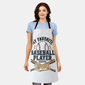 お父さん大好き野球選手ビンテージTシャツデザイン エプロン (着用した状態)