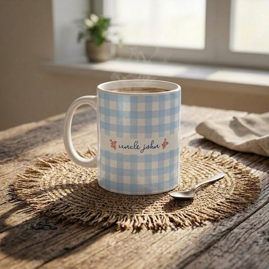 お父さん用のかわいいギンガムチェック柄の名入れマグカップ コーヒーマグカップ