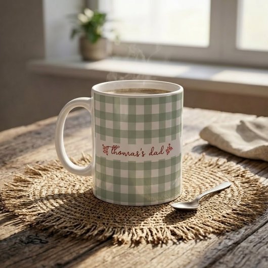 お父さん用のかわいいギンガムチェック柄の名入れマグカップ コーヒーマグカップ