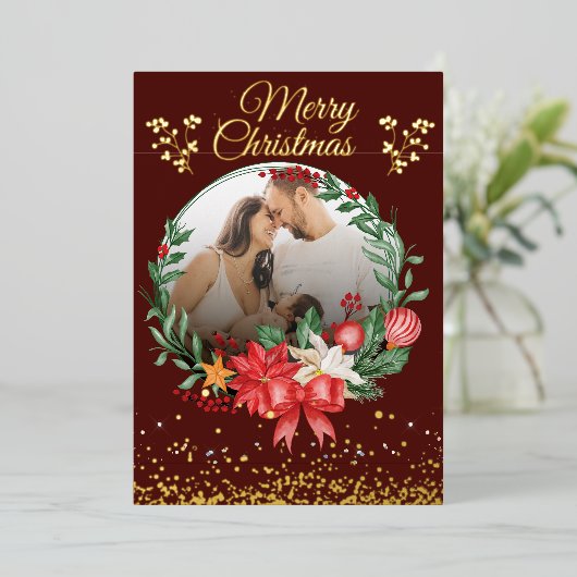 お父さん、お母さんへのクリスマスプレゼント ゴールド 箔シーズンカード (立ち正面)