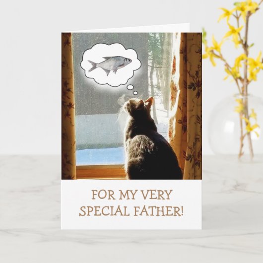 お父さん、猫、魚の誕生日 カード (黄色い花)