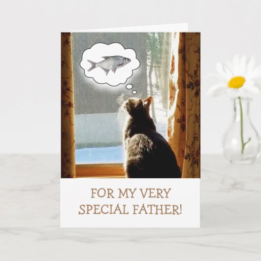 お父さん、猫、魚の誕生日 カード (小さな植物)
