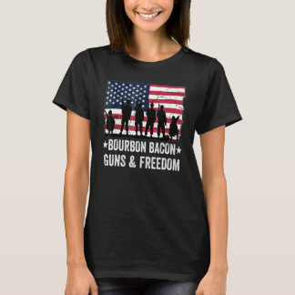 お父さん 祖父 ベテラン アメリカ国旗 バーボン ベーコン 銃 フリー Tシャツ