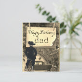 お父さん 誕生日おめでとう  車 コウボーイ 時計 ポストカード (スタンド正面)