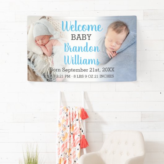 お生まれおめでとう 赤ちゃん男の子発表2枚写真バナー 横断幕 (インサイチュ)