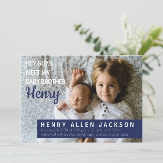 お生まれのお知らせ かわいい兄弟が生まれた 現代的 案内状 (スタンド正面)