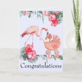 お生まれの女の子おめでとう ピンクのフラミンゴ カード (正面)