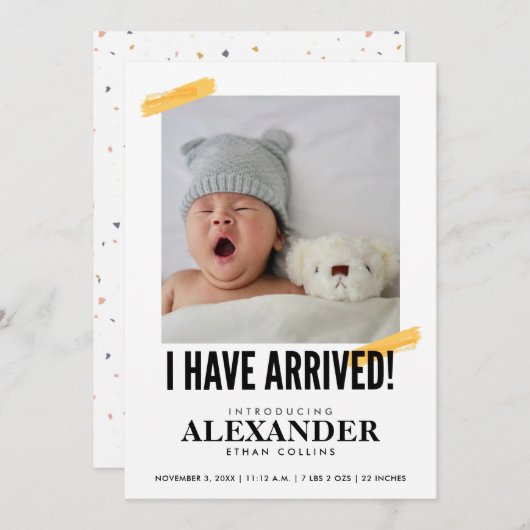 お生まれました フォト モダン ベビー 誕生 招待状 (正面/裏面)