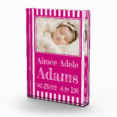 お生まれ記念統計写真ブロック | マジェンタのストライプ フォトブロック (右)