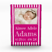 お生まれ記念統計 フォトブロック | マジェンタ ストライプ (正面)