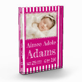 お生まれ記念 統計 フォトブロック | マジェンタ ストライプ (左)