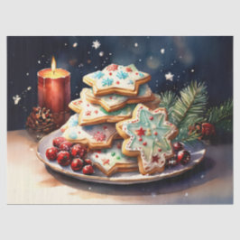お皿に盛られたクリスマスクッキーのデコパージュ 薄葉紙