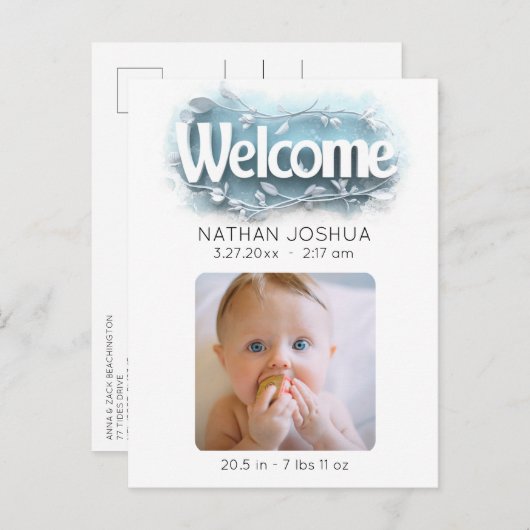 *~*お知らせ写真AP79ベビー生まれたばかりの誕生 案内ポストカード (正面/裏面)