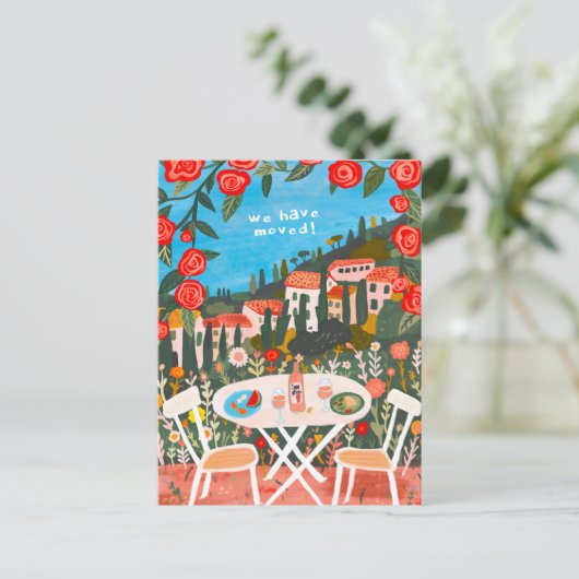 お知らせ新住所の国のビューの移動 ポストカード (スタンド正面)