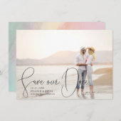 お知らせ日程を保存 洗練されたライン スムーズ ペンスクリプト 招待状 (正面/裏面)