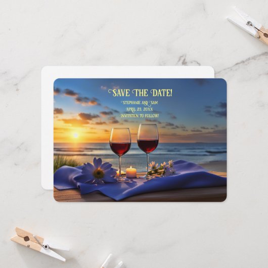 お知らせ ロマンチック ビーチ ワイン アナウンスメント 招待状 (正面/裏面インサイチュ)