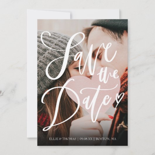 お知らせ 保存日付 エレガント スクリプト モダン フォト 招待状 (正面)