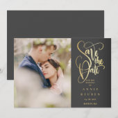 お知らせ 保存 日付 エレガント シック ゴールド スクリプト フォト 招待状 (正面/裏面)