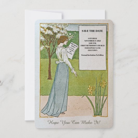 お知らせ/最新ニュース/女性がヘッドラインを読む セーブザデート (正面)