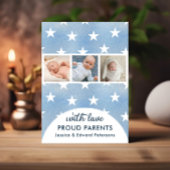 お知生まれたばかりのらせ写真コラージュ青（白） 招待状