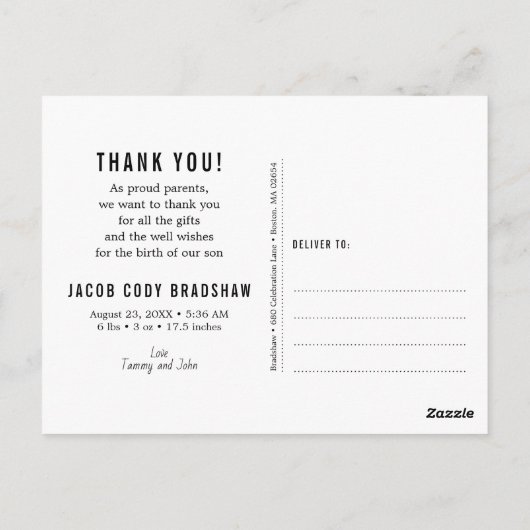 お礼とベビー誕生発表写真 ポストカード (裏面)