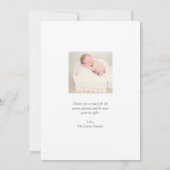 お礼のベビー生まれたばかりのシャワーカットタイポグラフィ サンキューカード (裏面)