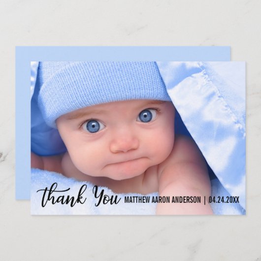 お礼の新生児モダンブルーバックカードS サンキューカード (正面/裏面)