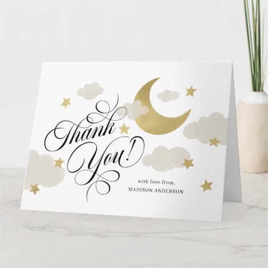 お礼の月星雲のベビーシャワー サンキューカード (正面)