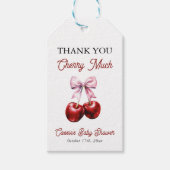 お礼の気持ちを伝える チェリーオントップ ピンクリボン ブライダルシャワーテンプレート ギフトタグ (正面)
