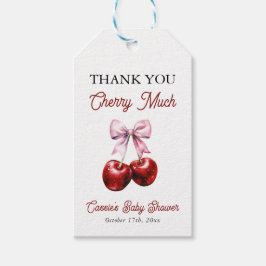 お礼の気持ちを伝える チェリーオントップ ピンクリボン ブライダルシャワーテンプレート ギフトタグ