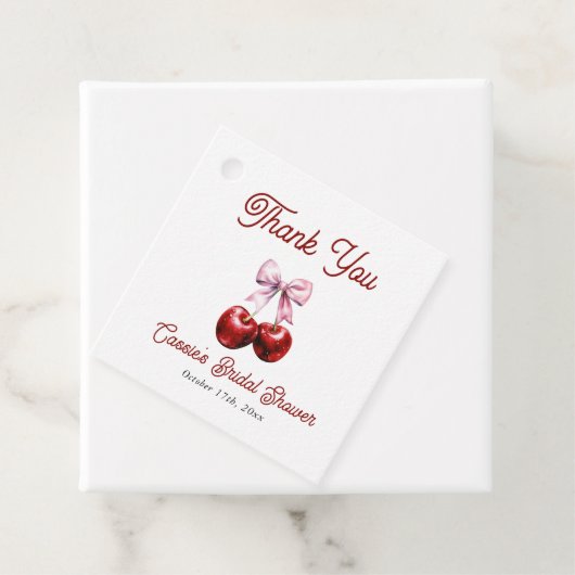 お礼の気持ちを伝える チェリーオントップ ピンクリボン ブライダルシャワープレゼントタグ フェイバータグ (インサイチュ)