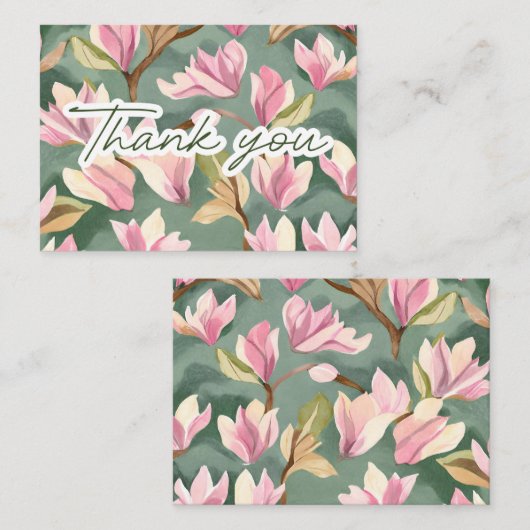 お礼の水色マグノリアありがとうメモ ノートカード (正面/裏面)