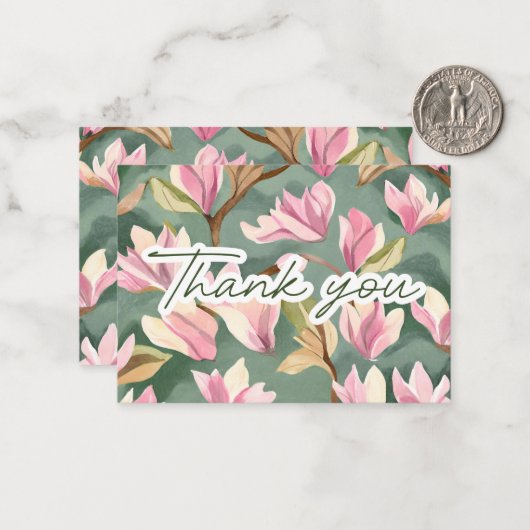 お礼の水色マグノリアありがとうメモ ノートカード (正面/裏面インサイチュ)
