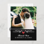 お礼の白黒赤いハート写真はがき ポストカード (正面/裏面)